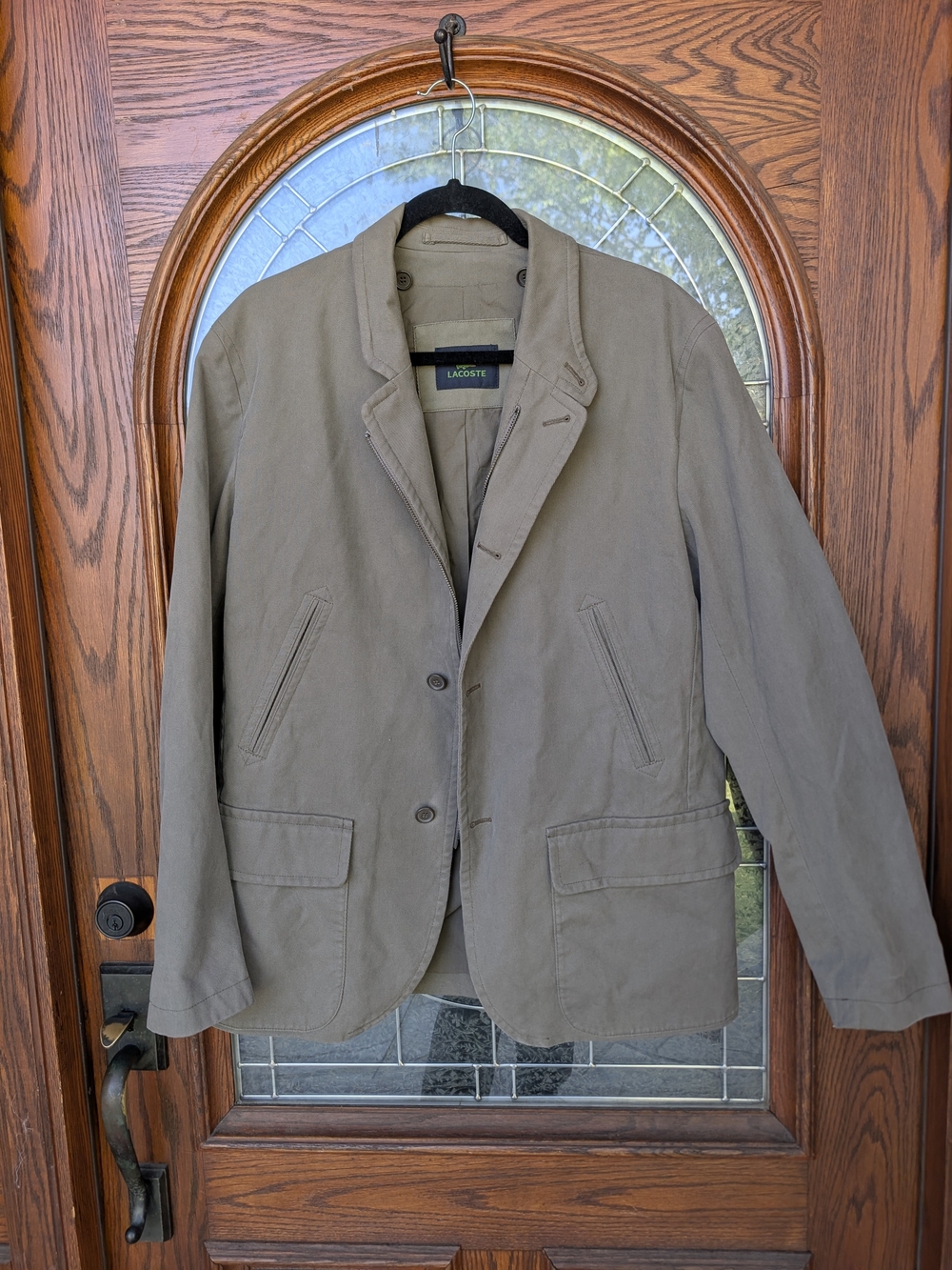 Vintage Lacoste Men's Olive Field Jacket in Khaki Green
